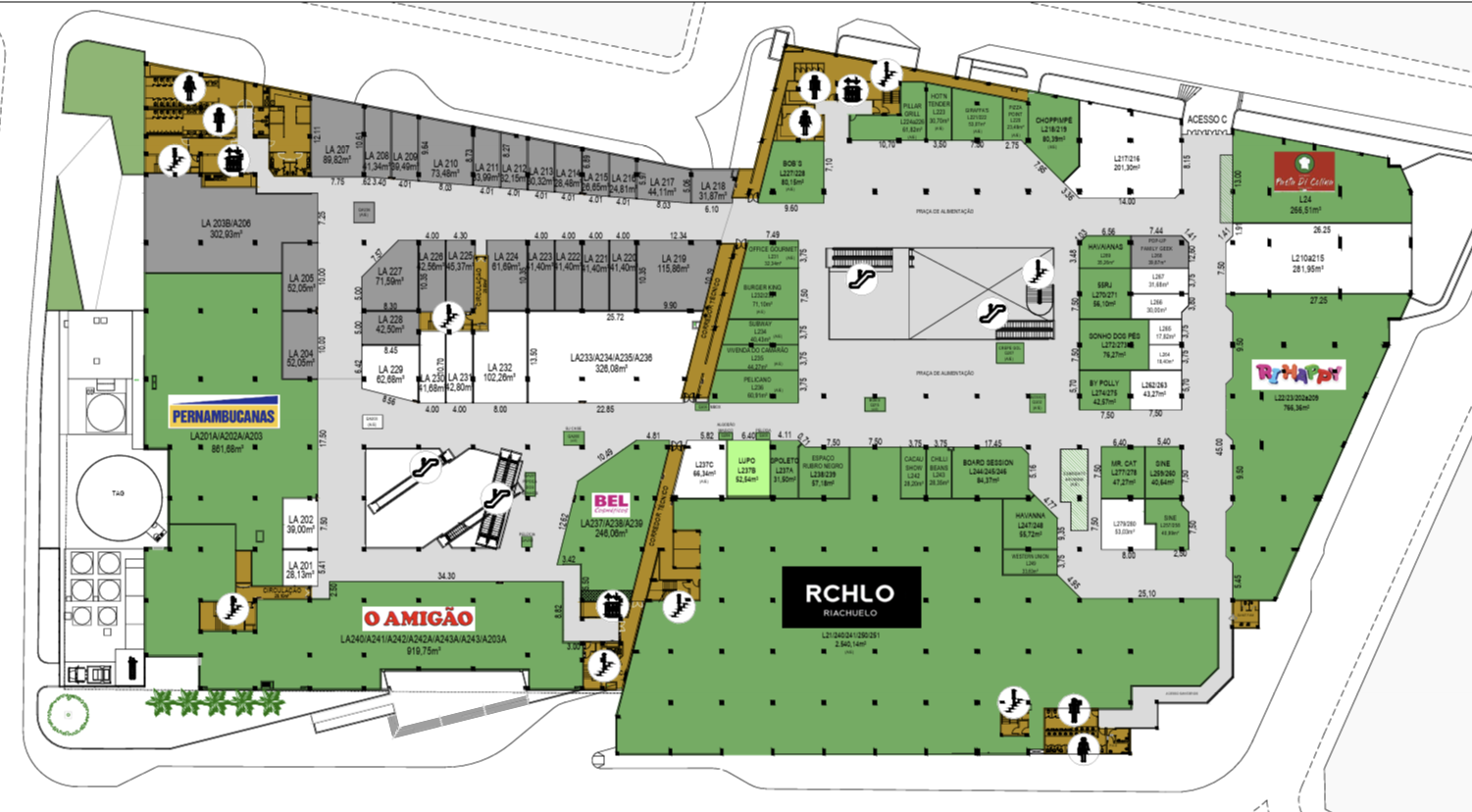Planta baixa de shopping usada como referência visual de análise interna